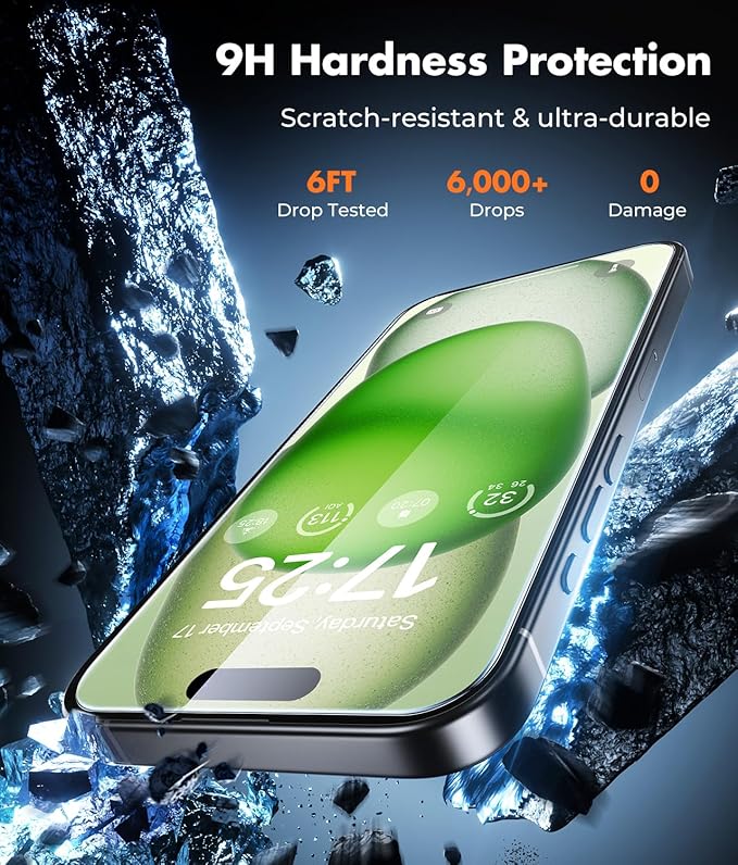 UNBREAKcable iPhone 15 Plus Screen Protector 3-Pack 3 Tempered Glass + 3 Camera Lens Protectors 9H Hardness HD Clarity Anti-Fingerprint Case Friendly 6.7 Inch