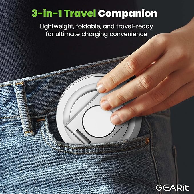 GEARit 3-in-1 Wireless Charging Station - Magsafe Compatible Charger Stand for Phone Watch Earbuds iPhone 14 15 16 16 Pro Pro Max Apple Watch Airpods Samsung Galaxy and Multiple Devices