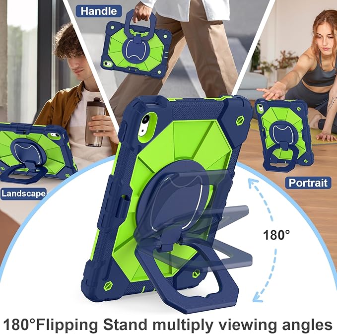 Case for iPad (A16) 11th Generation 11 Inch (2025) / iPad 10th Generation Case 10.9 Inch (2022) with 360° Rotating Stand Screen Protector Pen Holder Shoulder Strap Navy Green
