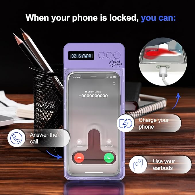 Phone Lockbox - Time Lock Box Cell Phone Locker for Bad Habits Smartphone Jail with Timer Reduce Kids Adults Screen Time Improve Productivity Family Time Container - Purple