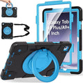 Case for Samsung Galaxy Tab A9+/A9 Plus Case 11 Inch with Screen Protector/360° Rotating Stand/Pen Holder/Shoulder Strap Shockproof Cover for Tablet A9+ 5g (Black+Blue)