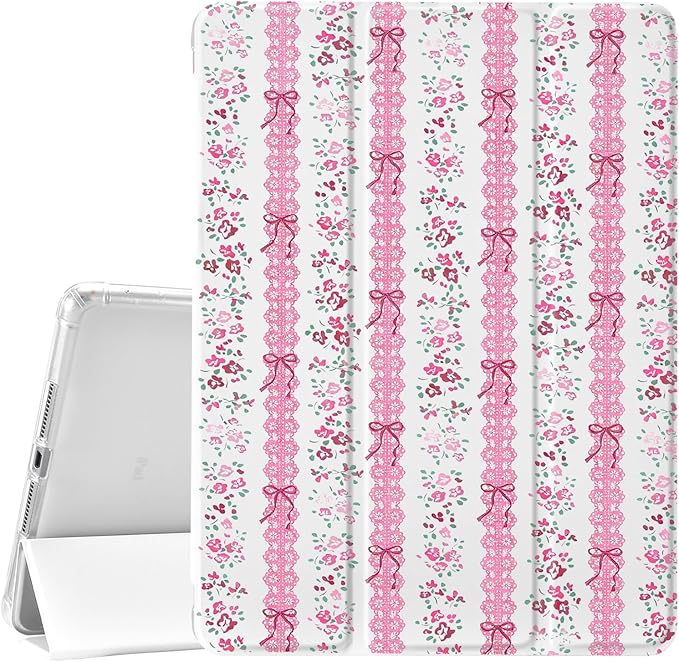 JOYLAND Floral Pink Bow Case Case for iPad 10th Generation 10.9 inch/iPad (A16) 11th Generation 11 Inch 2025 with Pencil Holder-Trifold Stand Protective Cover with Soft TPU BackWhite