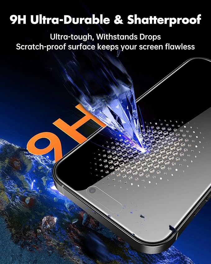 UNBREAKcable 4PCS Screen Protector for iPhone 16 Pro - 2 Privacy Tempered Glass+2 Clear Glass Double Shatterproof [Installation Frame] [9H Hardness] [Case Friendly] Anti-Scratch for iPhone 6.3 inch