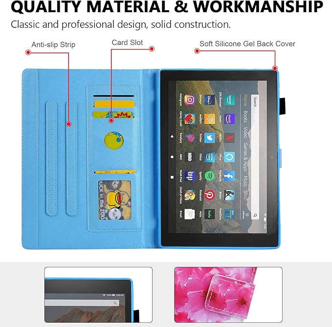 Folio Case for Amazon Fire HD 10 Tablet (5th/7th/9th Generation) Slim Fit Stand Magnetic Soft TPU Back Smart Cover for All-New Fire HD 10 2015/2017/2019 Sleep Mode Cherry Blossom