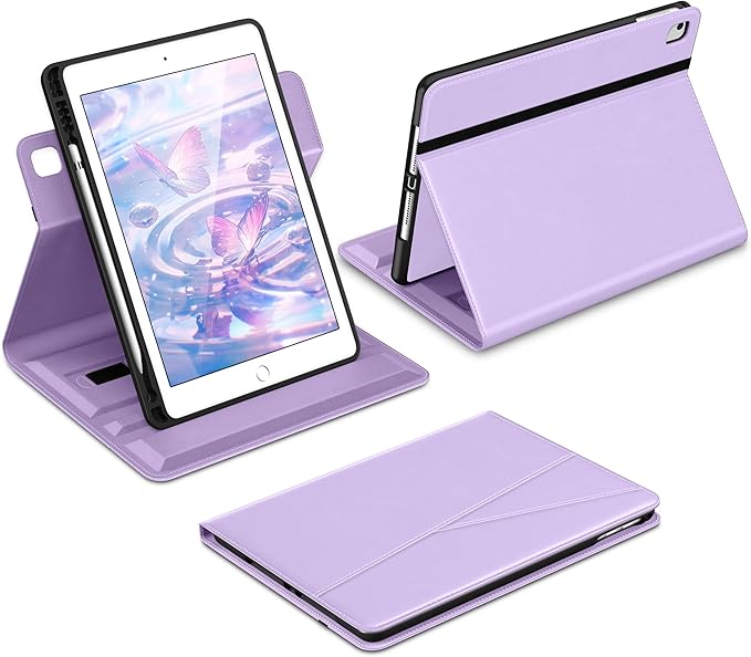 DTTO for iPad 6th / 5th Generation 9.7 Inch (2018/2017) iPad Air 2 / Air 1 Case 360 Degree Rotating Premium Leather Folio Stand Cover with Pencil Holder Lavender