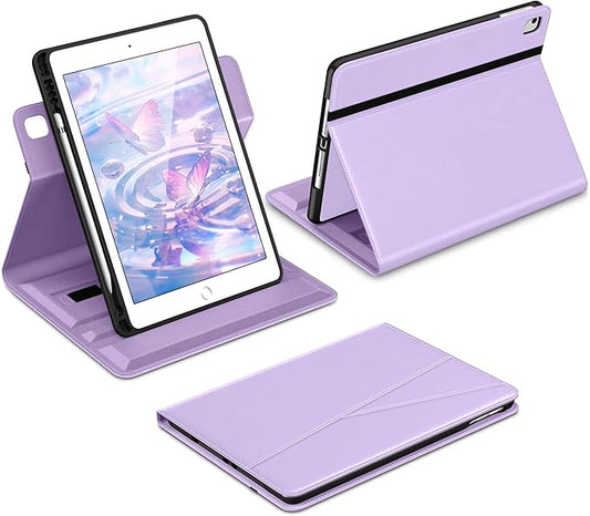DTTO for iPad 6th / 5th Generation 9.7 Inch (2018/2017) iPad Air 2 / Air 1 Case 360 Degree Rotating Premium Leather Folio Stand Cover with Pencil Holder Lavender