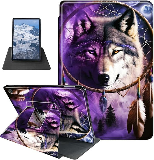 Case for Kindle Fire HD 8 Tablet (8th/7th/6th Generation 2018/2017/2016 Release) Dream Chasing Wolf Theme 360 Degree Rotating Stand Protective Cover with Auto Sleep/Wake for HD 8 Tablet