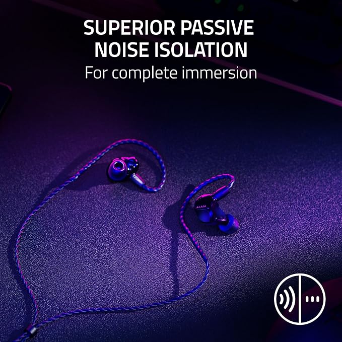 Razer Moray in-Ear Monitor for All-Day Streaming: Clear Full-Range Audio - Comfortable Fit - Low Profile Design - Sound Isolating Earbuds - Detachable Over-Ear Wire - Custom Ear Tips &amp Case - Bla
