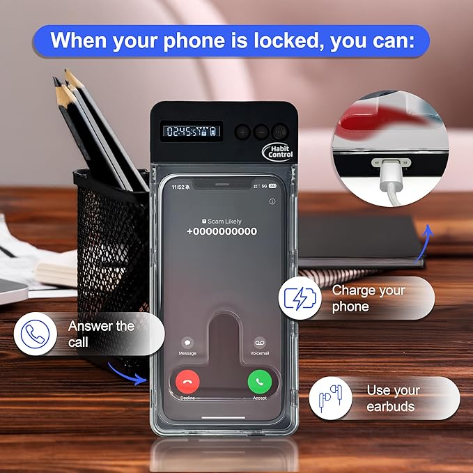 Phone Lockbox with Timer - Phone Safe Box with Timer Cellphone Jail Time Locking Container 99 Hours Phone Free Box - Reduce Screen Time Improve Productivity - Habit Control Lock Box - Black