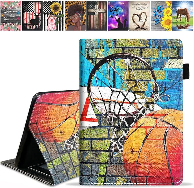 Case for Amazon Kindle Fire HD 10 Tablet 10.1 (9th/7th Generation 2019/2017 Release) Premium PU Leather Stand Cover with Smart Auto Wake Basketball Art Print