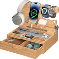 Pezin &amp Hulin Wooden Charging Station Bedside Nightstand Tray with Spacious Drawer Felt Pads for Phones Watch Idea Gifts for Him Birthday Son Christmas for Papa Fathers Day (Nature)