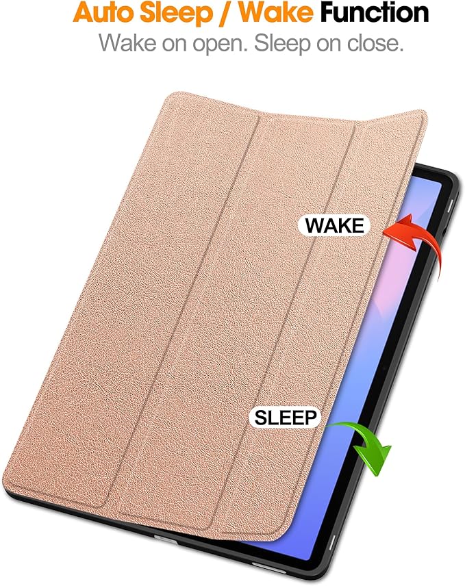 Case for Samsumg Galaxy Tab S10 FE+/S10 FE Plus 13.1 Inch 2025 (Model: SM-X620/SM-X626B) Trifold Stand Cover with S Pen Holder [Auto Wake/Sleep] PU Leather + Soft TPU Bumper Shell Rosegold