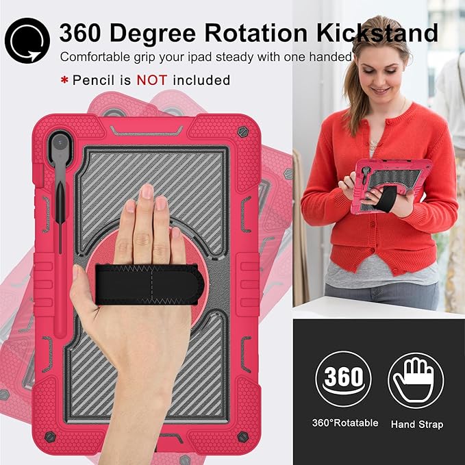 Tablet Case Compatible with Samsung Galaxy Tab S10 FE Plus 13.1 Inch 2025 Model (SM-X620/X626) CaseHeavy Duty Shockproof Rugged Protection Cover Stand &ampHand Strap+Shoulder Strap(Red)