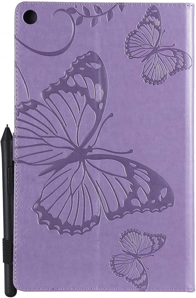 Kindle Fire HD 10 Tablet 2019/2017 Case 9th/7th Generation 10.1 with Pencil Holder Pockets [Auto Sleep/Wake] Folio Stand Embossed PU Leather Magnetic Smart Wallet TPU CoverPurple Butterfly