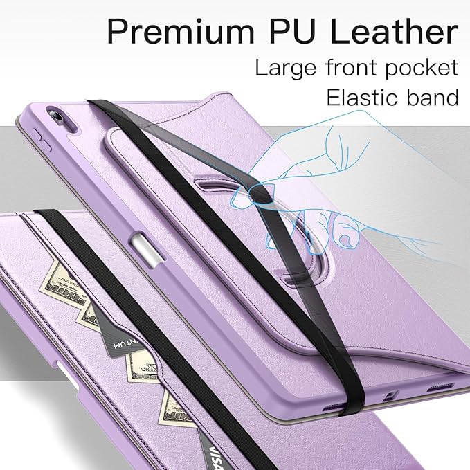 JETech Rotating Case for iPad Air 13-Inch M4/M3/M2 (2026/2025/2024) with Pencil Holder 360 Degree Rotation PU Leather Folio Protective Cover (Purple)