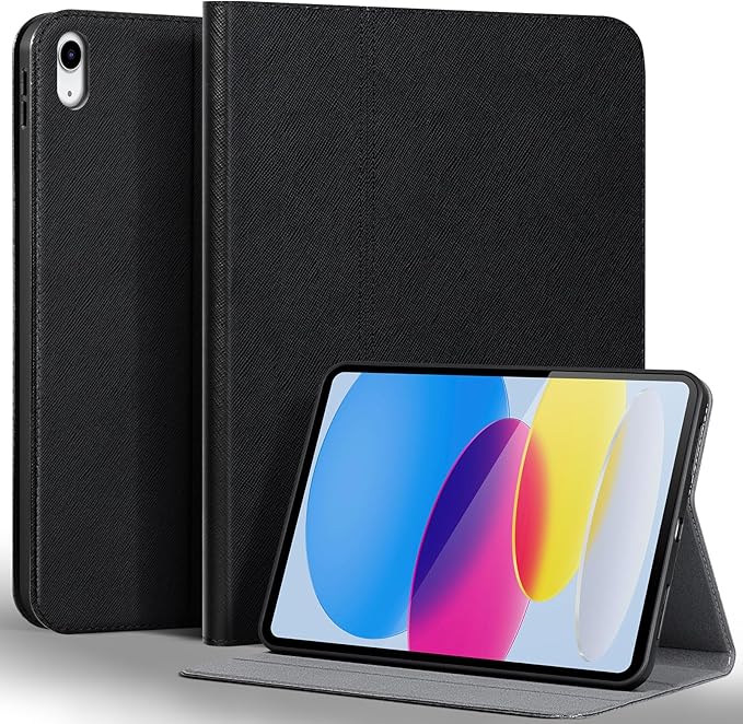 Gexmil Leather Case for iPad (A16) 11th Generation 11 Inch 2025 iPad 10th Generation 10.9 Inch 2022Protective Top Grain Leather Cover Support Auto Sleep/WakeAnti SlipPalm-Print Black