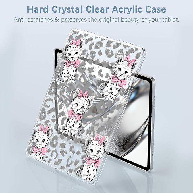 for 11 iPad Pro 4th/3rd/2nd/1st Gen (2022/2021/2020/2018)Cute Leopard Cat Crystal Clear CaseSlim Lightweight Anti-Scratch Soft TPU Bumper Hard Acrylic Back Cover for Women