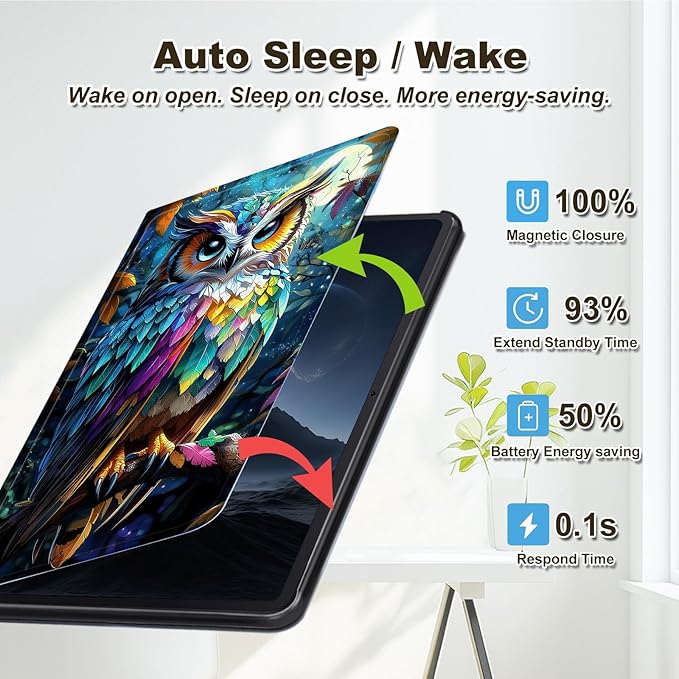Case for Amazon Fire HD 10 and 10 Plus Tablet (13th/11th Gen 2023/2021 Release) Multi-Angle Viewing Leather Smart Stand Back Cover with Auto Sleep Wake Owl