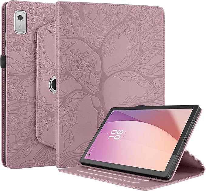 Tablet PC Bags Cases Sleeves Compatible With Lenovo Tab M9 9.0 Inch (Model: TB-310FU 2023 Released) Tablet Case 360 Degree Rotating Stand Foldable Tablet Case Tree Of Life Embossed Shell(Rose Gold)