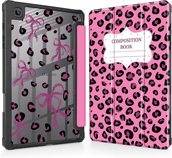 Mektron Case for Samsung Galaxy Tab S6 Lite 10.4 Inch 2024/2022/2020 with S Pen Holder Multi-Angle Viewing with Shockproof Cover Clear Shell + Trifold Stand + Auto Wake/Sleep Composition Book-Bows