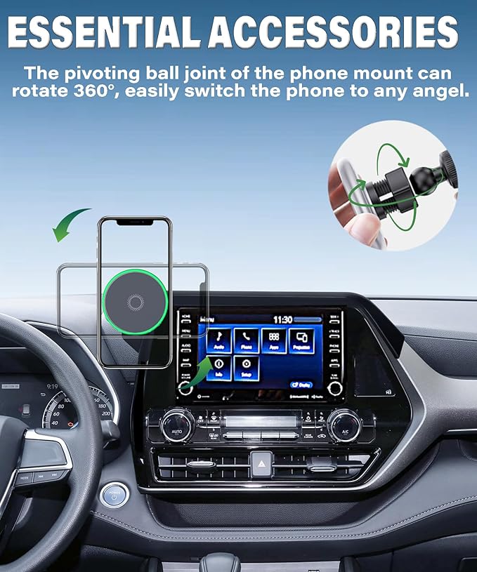 Car Phone Mount for 2020-2025 Toyota Highlander Accessories Apply to 8 Inch Touch Screen 15W Fast Wireless Charger Screen Fixed Clip Cell Phone Automobile Cradles Hands-Free