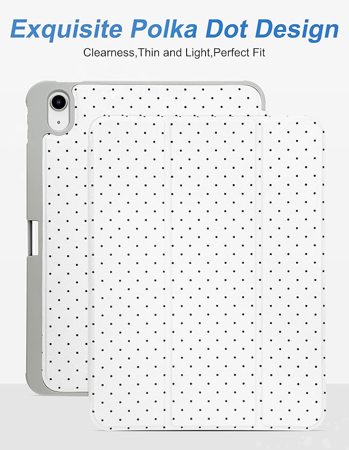 Compatible with iPad Pro 11 Inch (M5) 2025 /(M4) 2024 Case with Pencil Holder Cute Polka Dots Aesthetic Design Soft TPU Trifold Stand Protective White