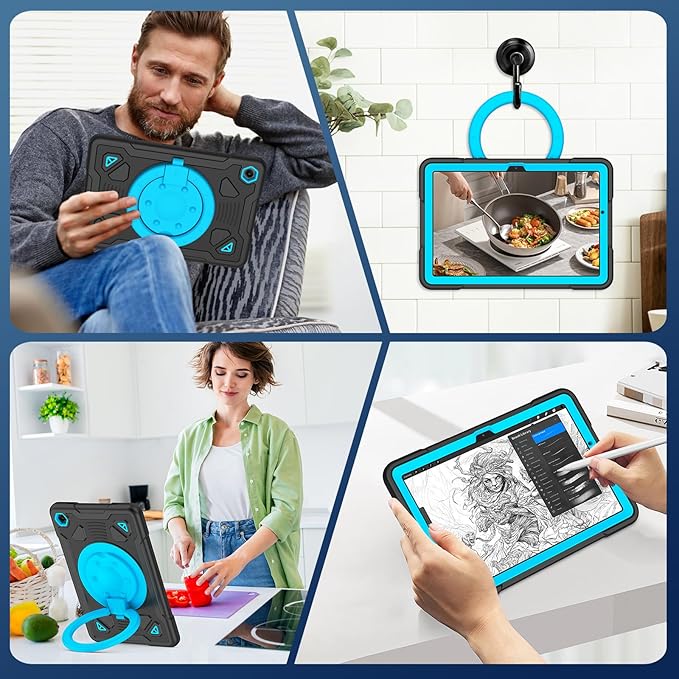 Case for Samsung Galaxy Tab A11+ Plus/ A9+ 11 inch 2025/2023 with Screen Protector 360°Rotating Stand &amp Shoulder Strap Pencil Holderfor Tab A11 Plus / A9 Plus Tablet Case Kids (Black+Blue)