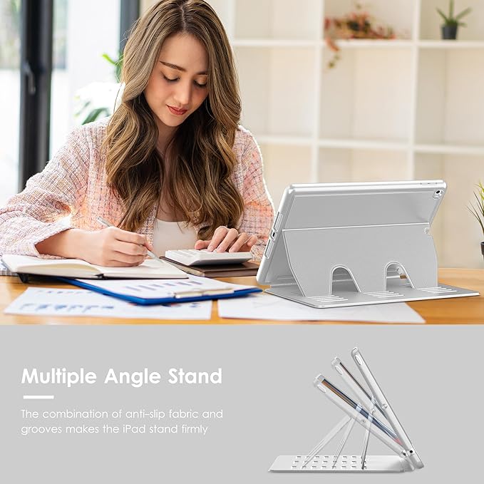 VIKESI Case for iPad 9th / 8th / 7th Generation 10.2 inch (2021/2020/2019 Released)Multiple Angles Magnetic Stand CoverShockproof BackPencil Holderand Auto Sleep/WakeGray