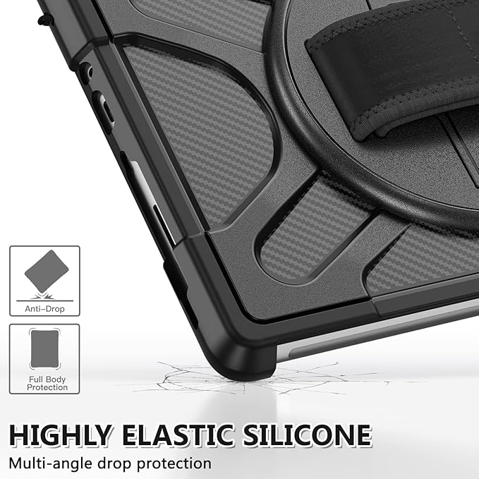 Junfire Shockproof Case for Microsoft Surface Go4/ Surface Go3/ Surface Go2 Protective 10.5 Inch Case with Hand Strap/360°Rotating Kickstand/Stylus Holder Compatible with Type Cover Keyboard-Black