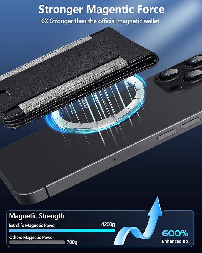 ExtreLife 2-in-1 Magsafe Wallet Adjustable Stand Open ID Window Magnetic Wallet for iPhone 17/16/15/14 Pro Max/14 Pro/14 Plus/13/12 Series 9 Cards Holder Vegan Leather Black
