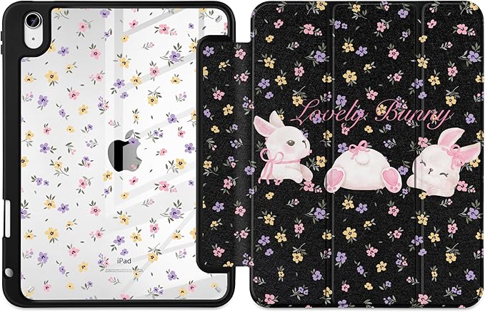 Case for iPad (A16) 11th Generation 11 inch 2025 /iPad 10th Gen 10.9 2022- Cute Patterns Functional Protection with Clear Back Shell Magnetic Wake Sleep Trifold Stand &amp Pencil Holder Flowers