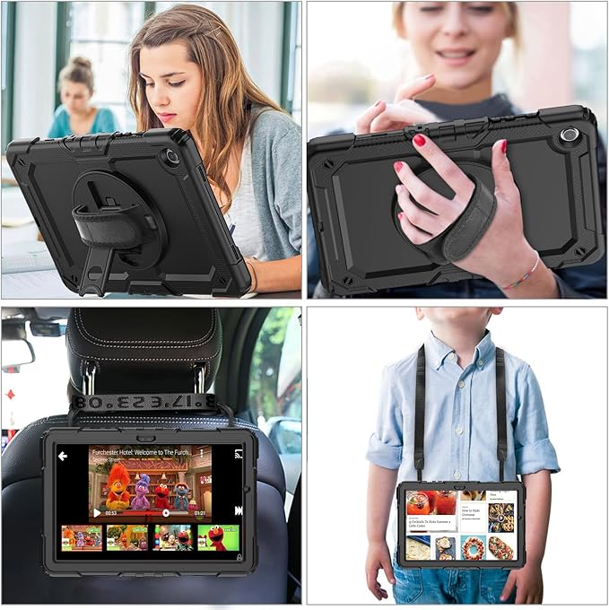 Bundle of Case for Samsung Galaxy Tab A9 Plus 11 Inch 2023 with Tempered Glass Screen Protector Pencil HolderBLOSOMEET Galaxy A9+ Plus Tablet Case with Shoulder Strap Hand Strap&ampStandBlack