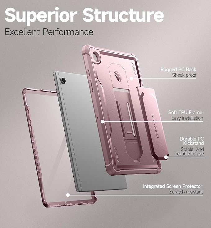 Dexnor Case for Samsung Galaxy Tab A8 10.5 Inch 2022 [Built in Screen Protector &amp Kickstand] Heavy Duty Shockproof Full Body Protective Cover for Galaxy Tab A8 Case-Pink