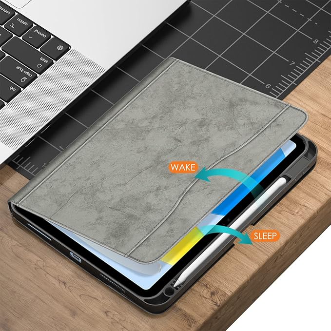 Case for iPad 10th Generation 10.9 inch 2022 with Pencil Holder PU Leather ipad 11th A16 11inch Smart Cover Model: A2696 /A2757 / A2777 Auto Sleep/WakeGray