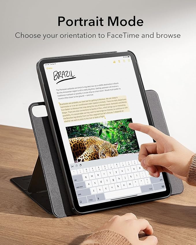 ESR for iPad Air 11 Inch Case M3/M2 (2025/2024) iPad Air 5th/4th Gen Case (2022/2020) 10.9 Inch Removable Magnetic Cover Adjustable Portrait/Landscape Stand 9 Standing Angles Durable Black