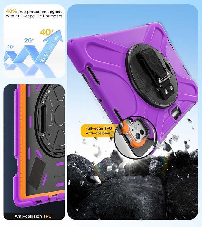 BRAECN Case for iPad Pro 11 inch M5 2025 &amp M4 2024 4 Layers Heavy Duty Full-Body Protection Screen Protector Pencil Holder 360° Rotating Handle Kickstand Shoulder Strap Kids Friendly