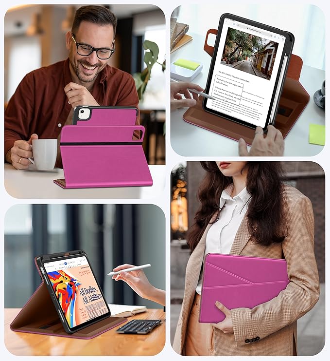 DTTO for iPad Air 11 inch Case M4 / M3 / M2 (2026/2025/2024) iPad Air 5th / 4th Gen (2022/2020) 360 Degree Rotating Premium Leather Folio Stand Cover with Pencil Holder Rose Red