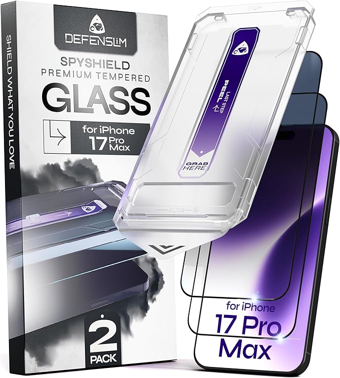 Defenslim for iPhone 17 Pro Max Privacy Screen Protector (2Pack) 6.9 Tempered Glass 9H Hardness Case Friendly Easy Auto-Dust &amp Privacy Protection SpyShield