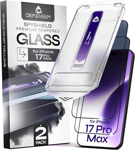 Defenslim for iPhone 17 Pro Max Privacy Screen Protector (2Pack) 6.9 Tempered Glass 9H Hardness Case Friendly Easy Auto-Dust &amp Privacy Protection SpyShield