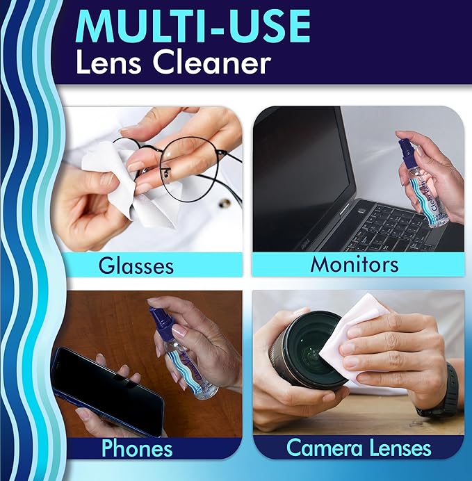 Lens Cleaner Spray – 25 Pack 2oz Bottles | Premium Streak-Free Glasses &amp Screen Cleaning Solution for Eyeglasses Cameras Phones Laptops – Travel Size Personal Use