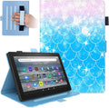 Dteck Folio Case for All-New Kindle Fire HD 10 &amp Fire HD 10 Plus Tablet 11th Generation 10.1 2021 ReleaseShockproof Protective PU Leather Case with Hand Strap Smart Stand Magnetic CoverBling Sc