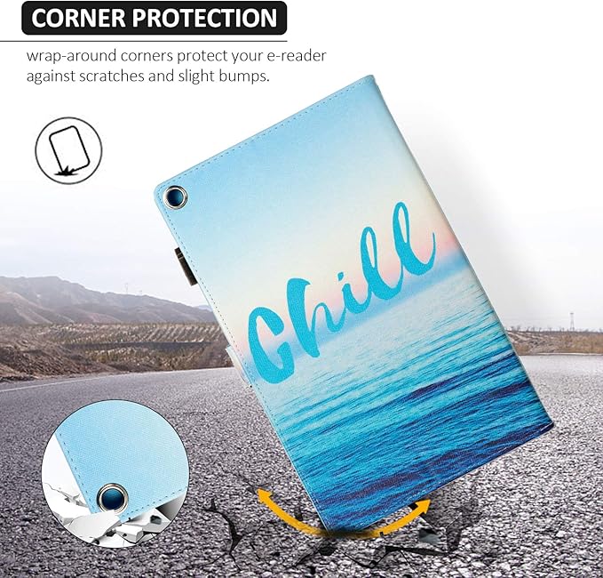 Dteck Folio Case for All-New Fire HD 10 Tablet (9th/7th/5th Generation 2019/2017/2015 Release) - Premium Leather Smart Stand Cover with Auto Wake/Sleep for Kindle Fire HD 10.1 Inch Chill Sea