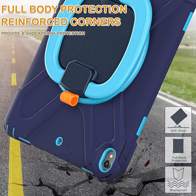 BRAECN Case for iPad Air 3rd Gen 10.5 Inch 2019 w/Pencil Holder Carrying Shoulder Strap Handle Grip Kickstand Heavy Duty Drop-Proof Protective Silicone Case for iPad Pro 10.5’’ 2017-Navy Blue