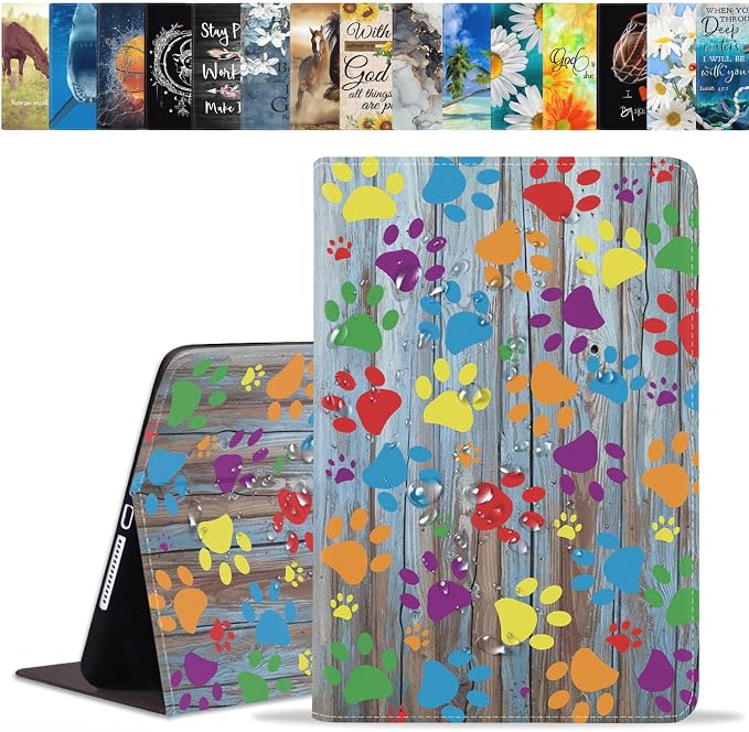 Rustic Wooden Board Colorful Paw Print