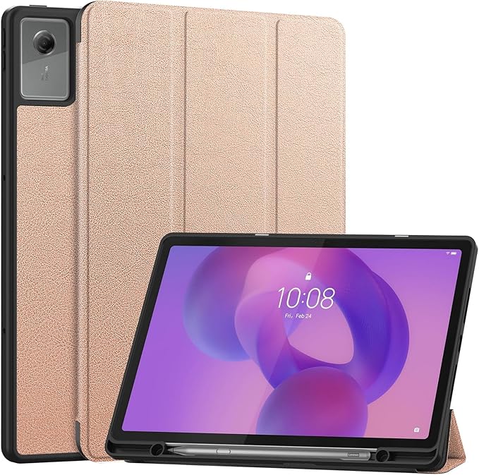 Case for Lenovo Idea Tab Plus 12.1 inch 2025 Model Shockproof Protective Cover with Kickstand Built-in Pen Slot &amp Auto Wake/Sleep Folio Matte TPU Smart Cover -Rose Gold