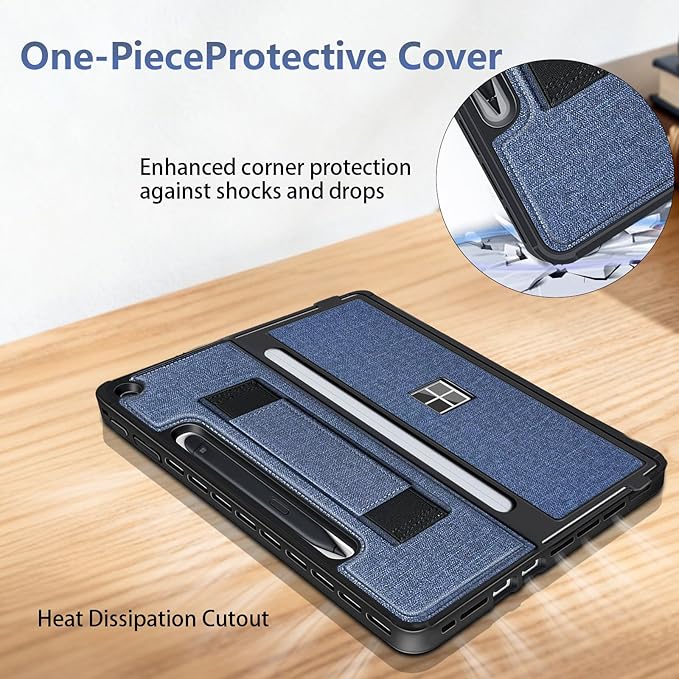 Protective Case for Microsoft Surface Pro 12 inch 2025 | Fall-Resistant Cover with Hand Strap | Compatible with Built-in Kickstand &amp Magnetic Slim Pen Storage &amp Type Cover Keyboard |Navy Blue