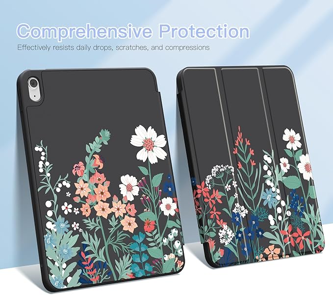 Teryeefi Case for iPad (A16) 11th Generation 11 Inch 2025 &amp iPad 10th Generation 10.9 Inch 2022 with Pencil HolderAuto Wake/SleepTrifold Stand Soft TPU Protective Cover (Beautiful Flower)