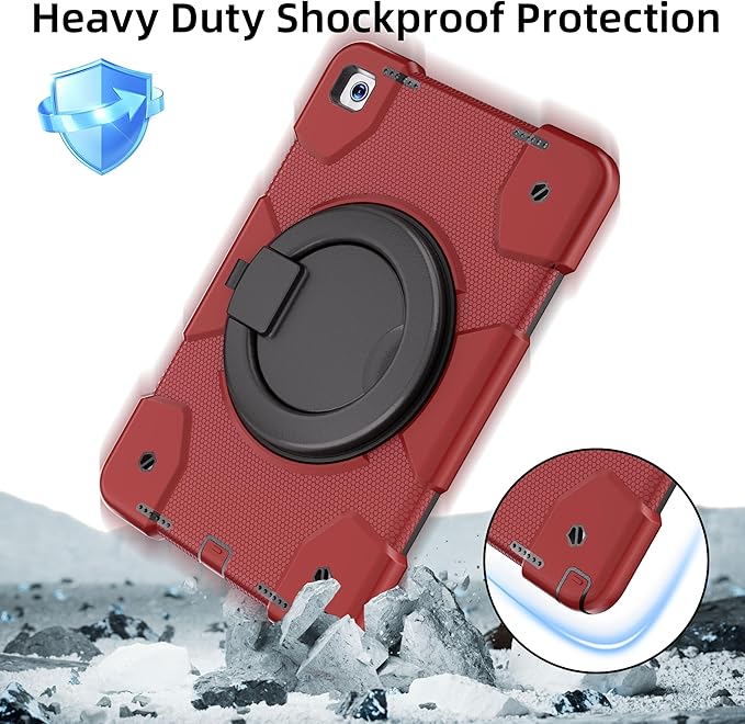 Case for Samsung Galaxy Tab A9+/A9 Plus Case 11 Inch with Screen Protector/360° Rotating Stand/Pen Holder/Shoulder Strap Shockproof Cover for Tablet A9+ 5g (Red+Black)