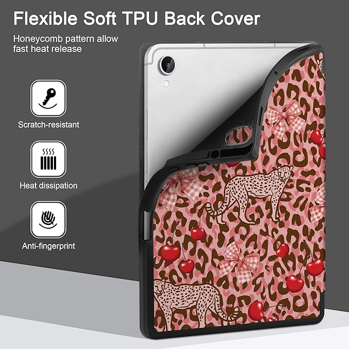 DONGKE Case for Samsung Galaxy Tab S11 5G 11 2025 Model (SM-X730/X736B) Slim Lightweight Trifold Stand Cover with S Pen Holder Auto Sleep/Wake Soft TPU Shockproof Back Cheetah Bow