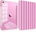 TWOLSKOO Sparkly Case for iPad Pro 11 inch (M5 2025 / M4 2024) Glitter Hard Acrylic Back with Pencil Holder Slim Trifold Stand Folio Cover Auto Sleep/Wake Pink Stripes
